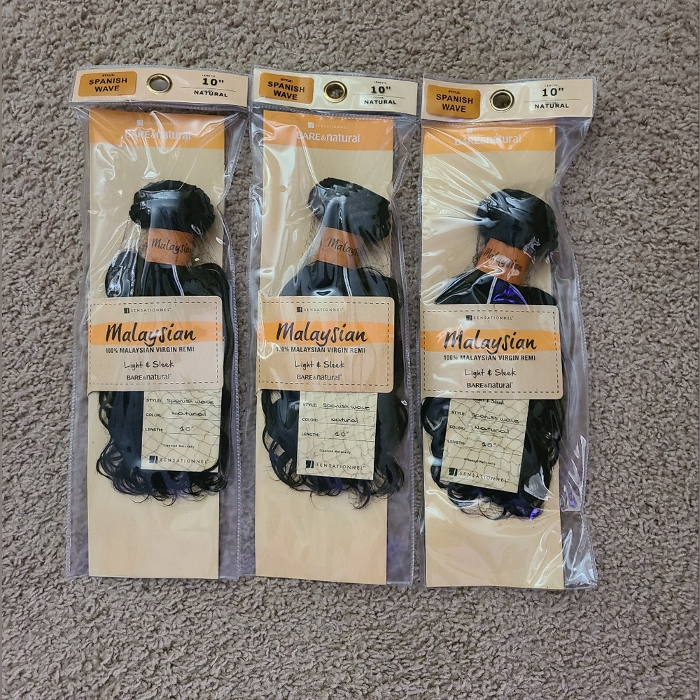 Malaysian Black Hair Extensions. Spanish Wave 10inch / 3packs.